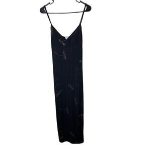 Joule‎ Womens Medium Black Dragonfly Dress Spaghetti Straps Vintage 90s